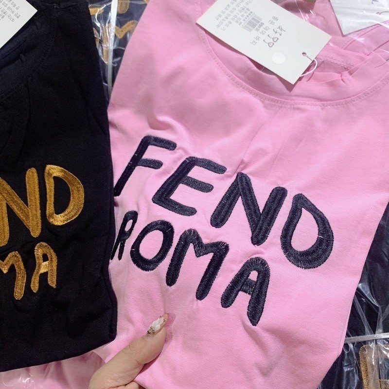 BÁN SỈ ÁO PHÔNG COTTON THÊU CHỮ FEND ROMA 2 MÀU NỮ