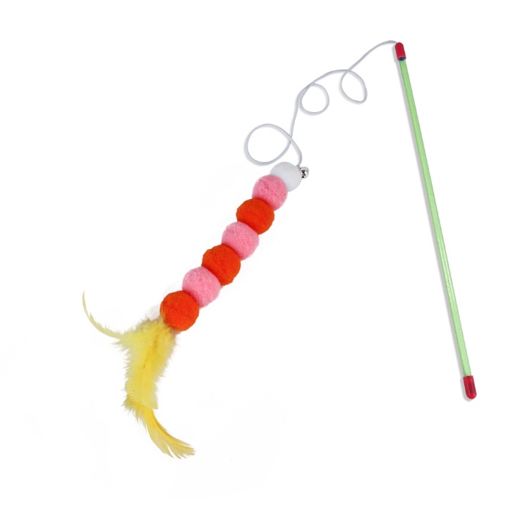 Cần câu mèo cục bông dài gắn lông vũ - Đồ chơi cho mèo vui nhộn dễ thương