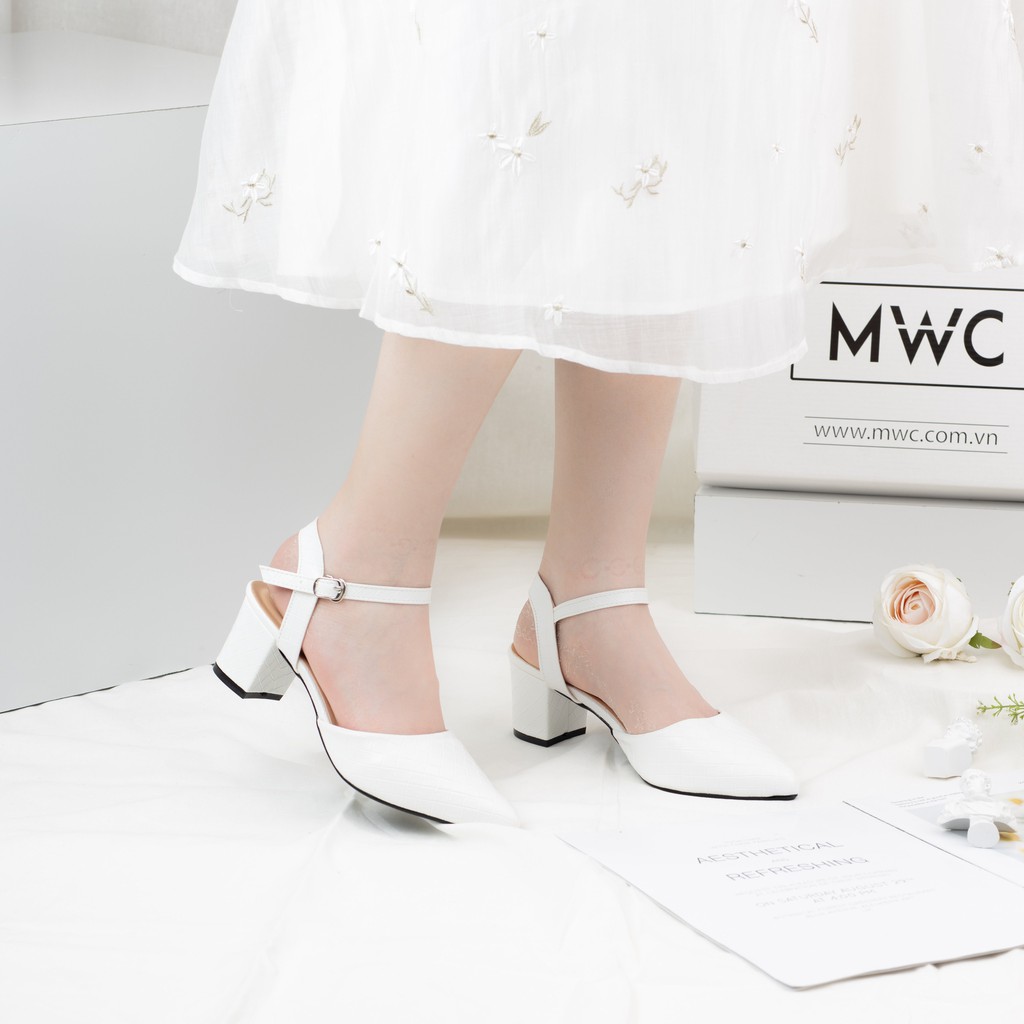 Giày Cao Gót Nữ MWC Mũi Nhọn Gót Vuông 5cm Họa Tiết Caro NUCG-3980