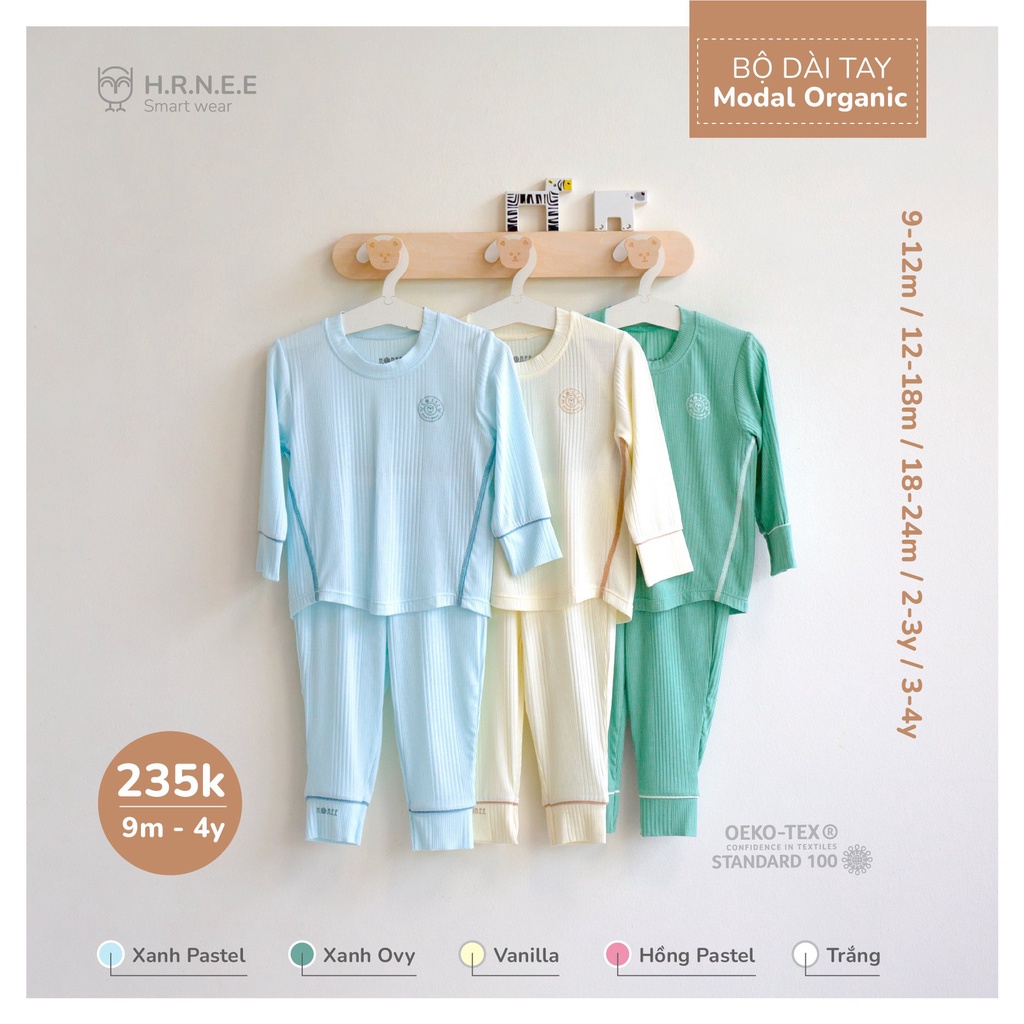 Bộ dài tay Modal Organic Hrnee cho bé 9m - 4Y