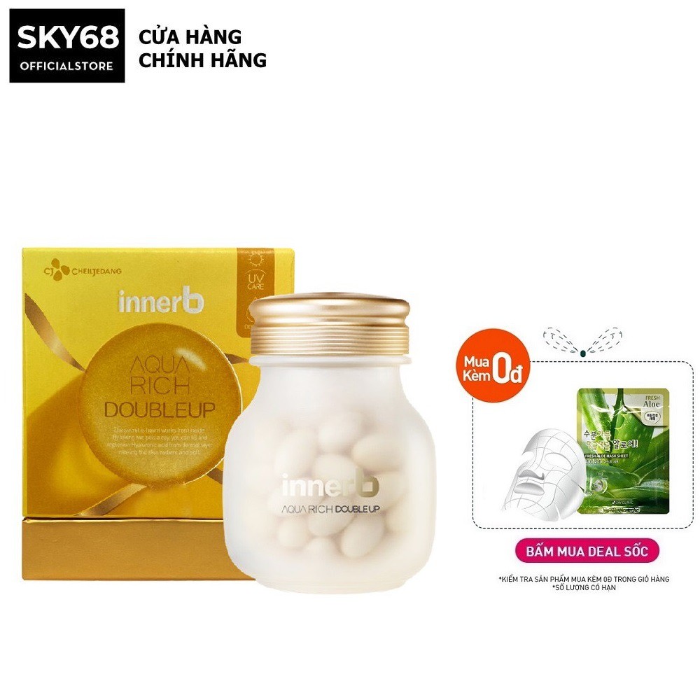 Thực phẩm bảo vệ sức khỏe InnerB Aqua Rich (Giúp cấp ẩm làm đẹp da từ chiết xuất cám gạo) lọ 70 viên - Hộp màu vàng