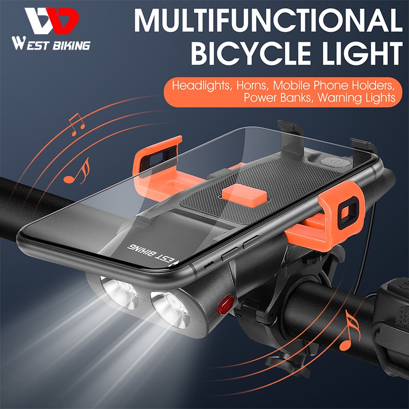 Dèn Pha WEST BIKING Chống Thấm Nước Đa Năng Kèm Còi Và Giá Đỡ Điện Thoại Dành Cho Xe Đạp Leo Núi