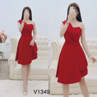 Đầm cổ vest lệch vai dây ngọc tà cách điệu siêu xinh