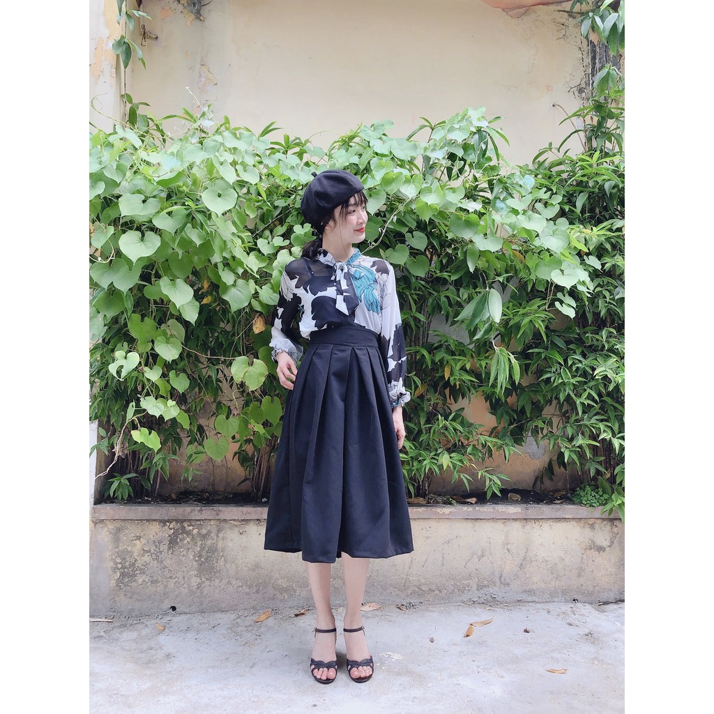 Chân váy xoè dài xếp ly màu đen CRXDV27 | BigBuy360 - bigbuy360.vn