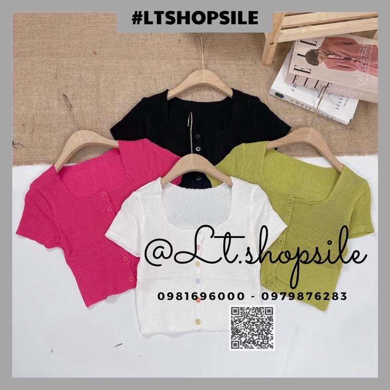 Áo len mềm trơn khuy tròn cổ U, dáng len croptop tay cộc và tay dài