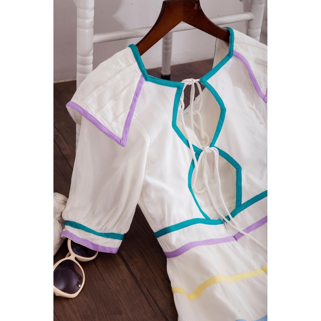 [Mã SKAMSALEP6 giảm 10% tối đa 100K đơn 150K] SÒ VINTAGE - ANIVER Đầm xô viền màu cột dây lưng | BigBuy360 - bigbuy360.vn