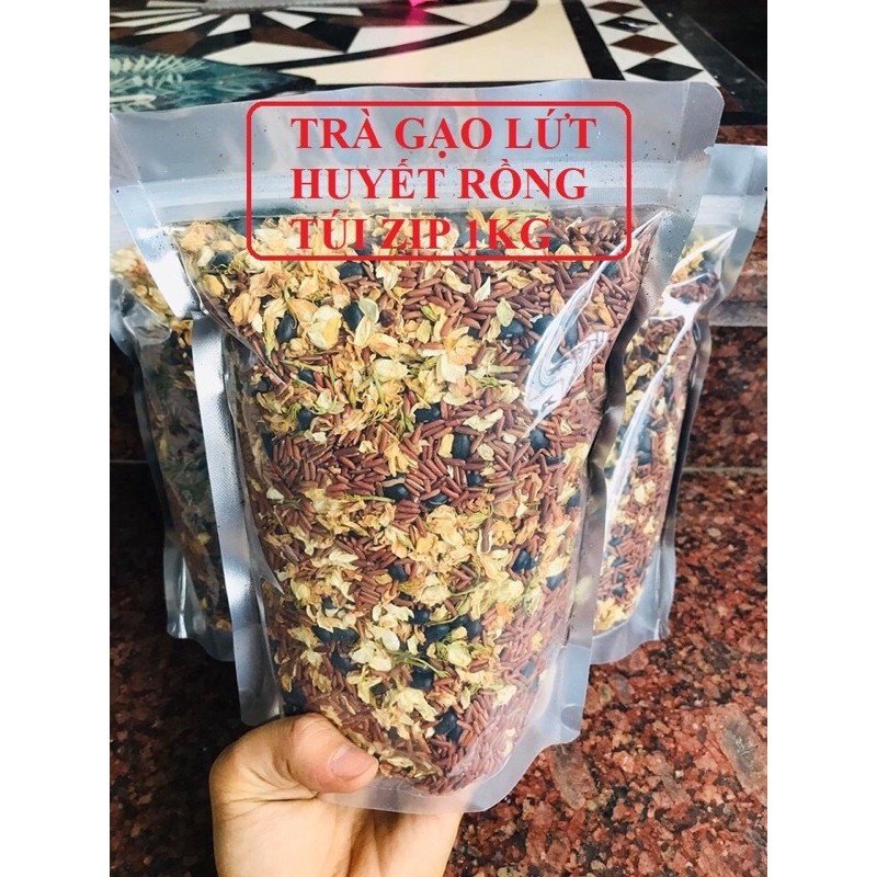 TRÀ GẠO LƯT  HUYẾT RỒNG MIX HOA NHÀI LÁ SEN TÚI ZIP 1KG