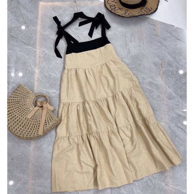 Váy 2S phối viền nơ vai | BigBuy360 - bigbuy360.vn