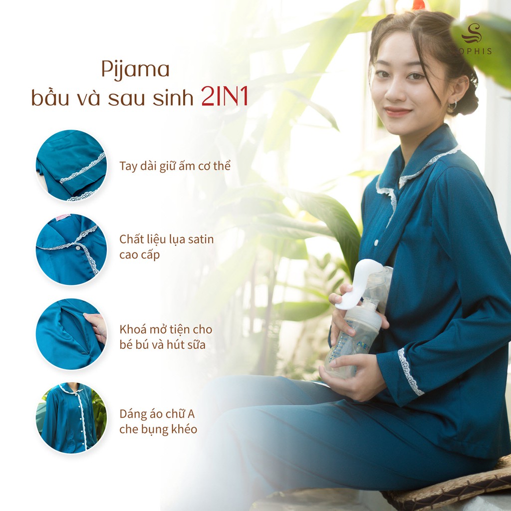 Pijam lụa sau sinh cho con bú bigsize, bầu - sau sinh 2IN1, hàng thiết kế cao cấp MPJ001 - Đỏ, Xanh cổ vịt, Beige