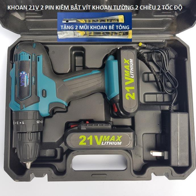 Máy Khoan Pin 21v, Kiêm Bắt Vít - Khoan Tường, Sắt, Gỗ Tặng Kèm Phụ Kiện Chính hãng VTN bảo Hành 6 Tháng