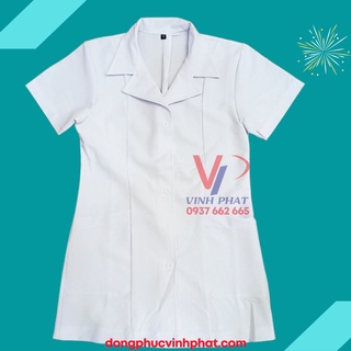 Áo blouse viền lé vĩnh phát-áo blouse nữ dáng ngắn bác sĩ dược sĩ, y tá nhà thuốc điều dưỡng-hình thật