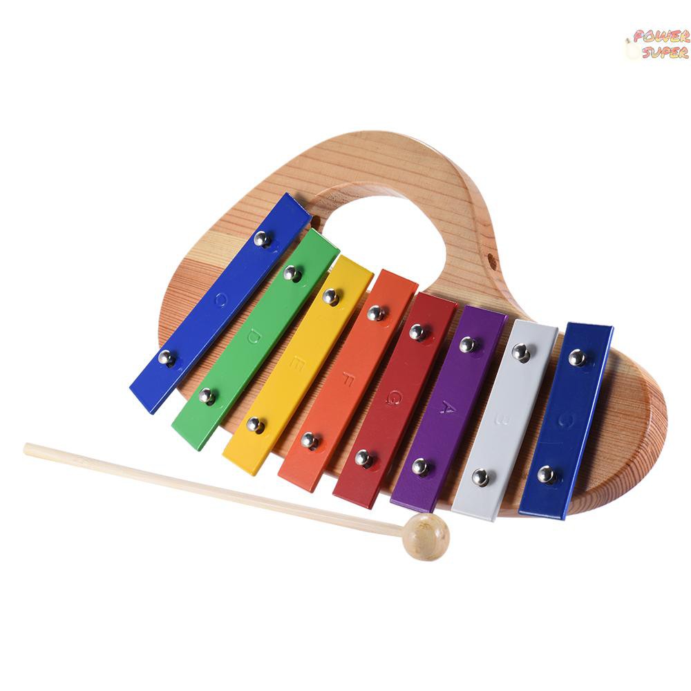 PSUPER Wood Pine Xylophone 8-Note 3mm Colorful Aluminum Plate with Handle Wooden Mallet Stick Exquisite Percussion Toddle Kid Musical Toy