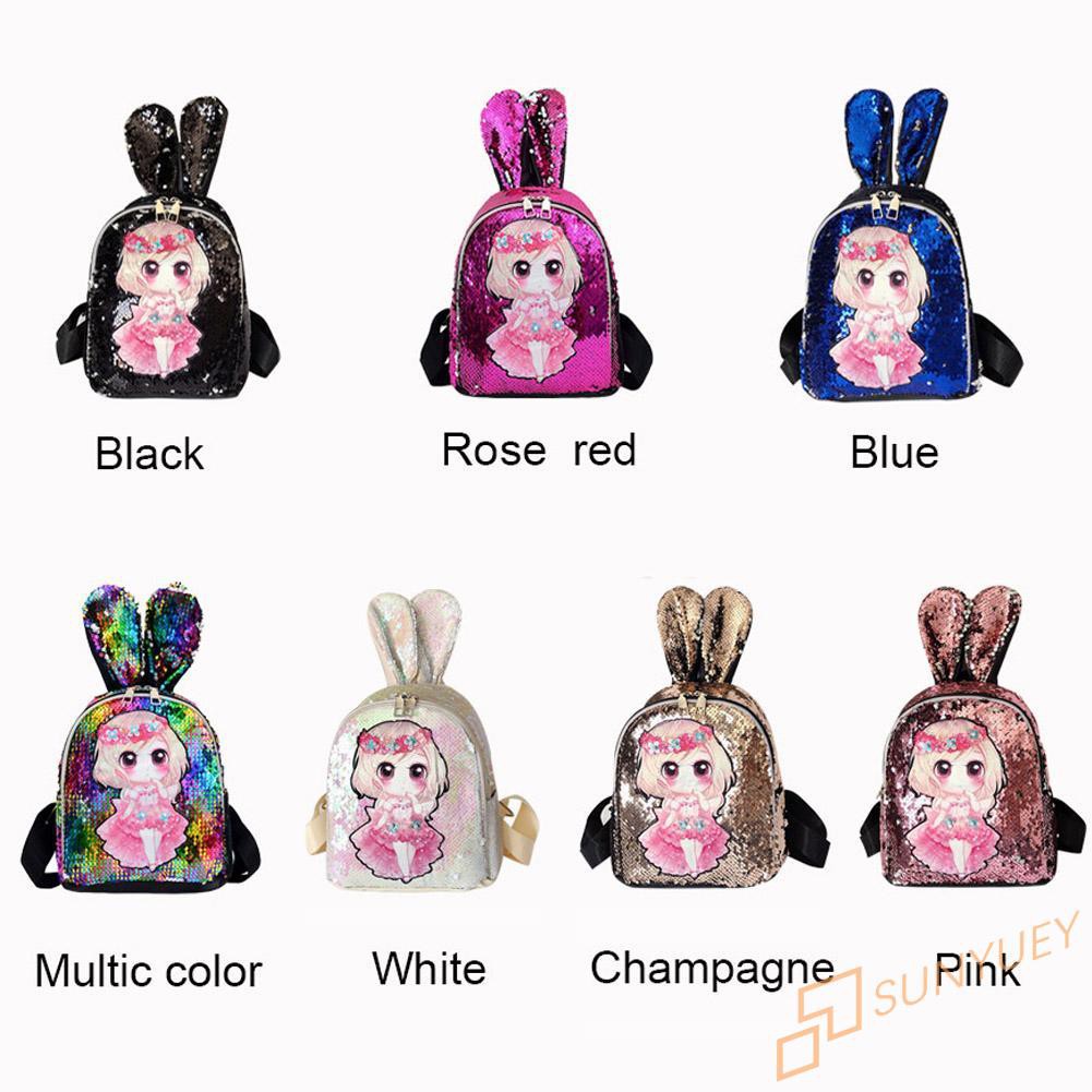 【In Stock】Rabbit Ear Sequins Backpack Cartoon Lovely Students Shoulder School Bags