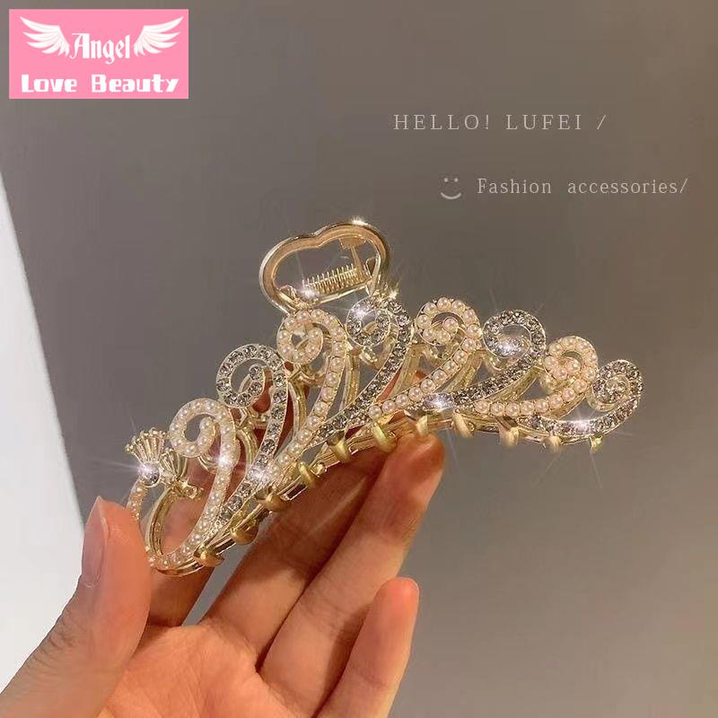 Kẹp Tóc Hình Cá Mập Đính Đá Và Ngọc Trai Giả Cỡ Lớn Thời Trang Thu Đông Sang Trọng Cho Nữ