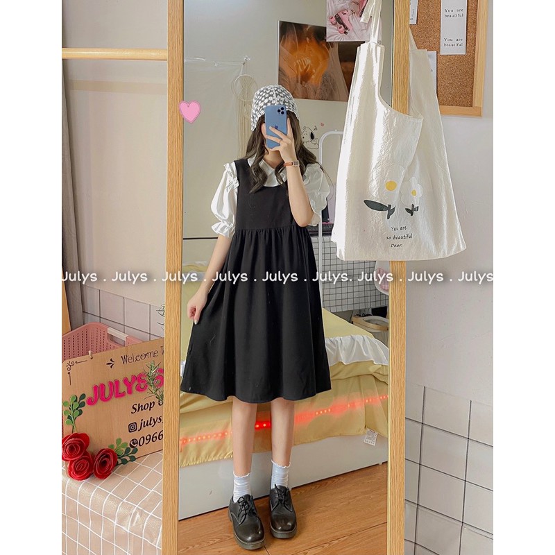 SET áo tay bồng kèm yếm babydoll ulzzang (ảnh thật shop chụp kèm video) | BigBuy360 - bigbuy360.vn