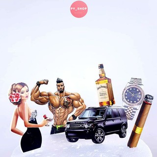 Set cắm cô gái lực sĩ , set cắm ô tô trang trí bánh kem, set cắm giấy