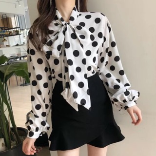Áo sơ mi nơ chấm bi ulzzang ( Ảnh thật đính kèm phía sau