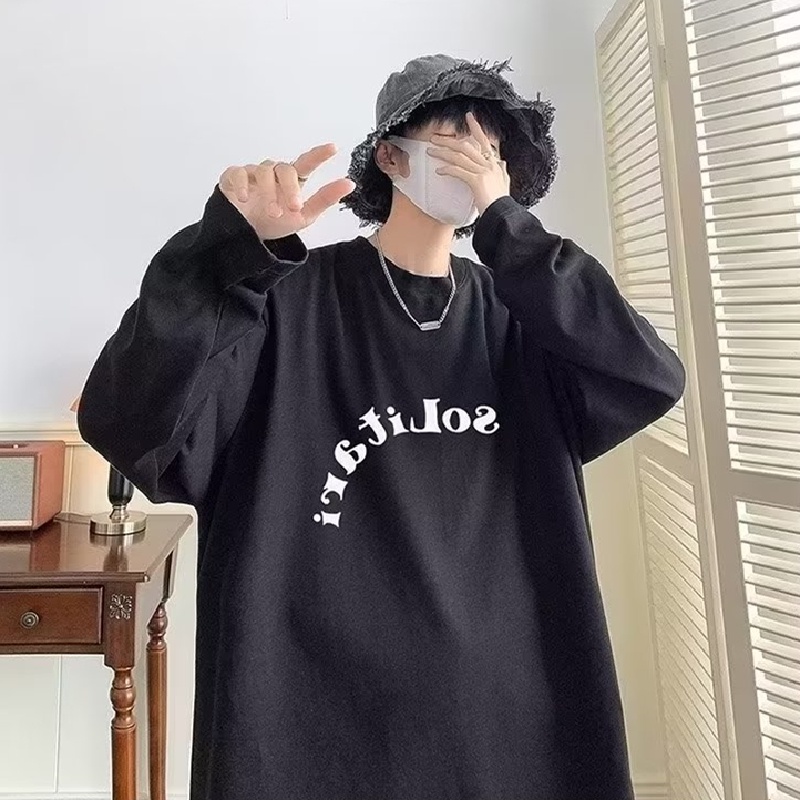 Áo Thun Tay Dài Cổ Tròn Dáng Rộng In Chữ Phong Cách Hàn Quốc Thời Trang Cho Nam size M-5XL