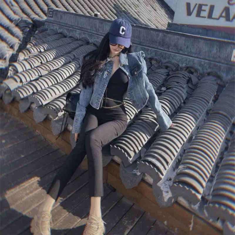 Áo Khoác Denim Dáng Rộng Thời Trang Mùa Thu Cho Nữ