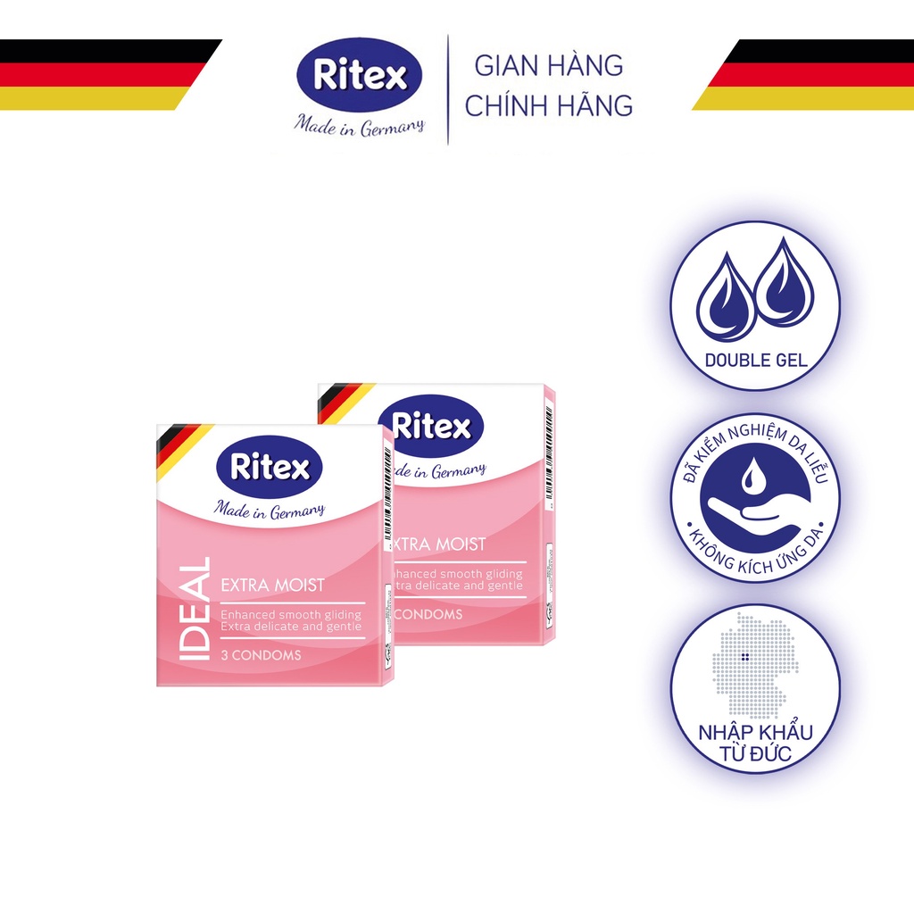 Combo 02 hộp bao cao su Ritex Ideal - Siêu ẩm ướt - Hộp 3 chiếc