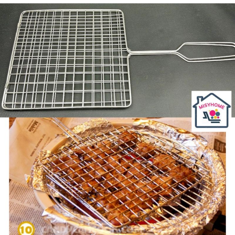 Vỉ nướng inox size 20 25 29 18 bếp ga bếp than hoa cồn kẹp chả thịt cá chỉ vàng mực BBQ nem lụi Misyhome