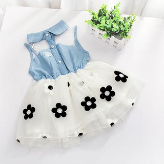 Đầm xòe Denim sát nách phối ren hoa cho bé