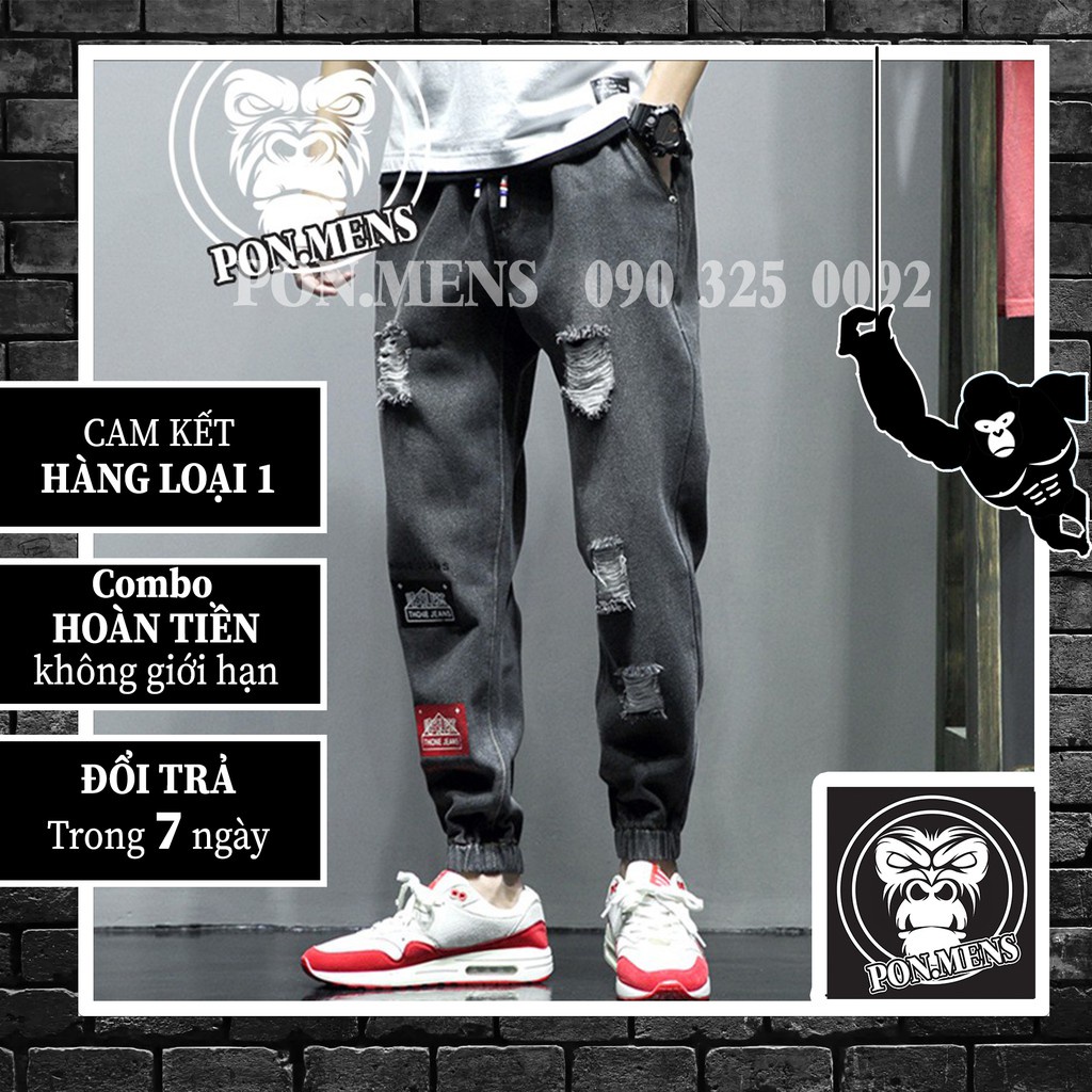 quần jean jogger nam ống chun rách màu đen - HÀNG MỚI VỀ
