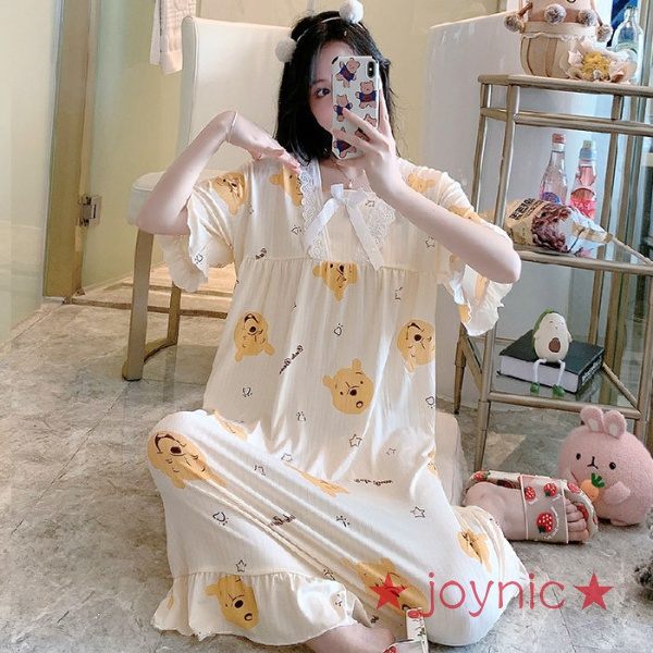 Đồ ngủ tay ngắn phối ren dễ thương thời trang mùa hè cho nữ | BigBuy360 - bigbuy360.vn