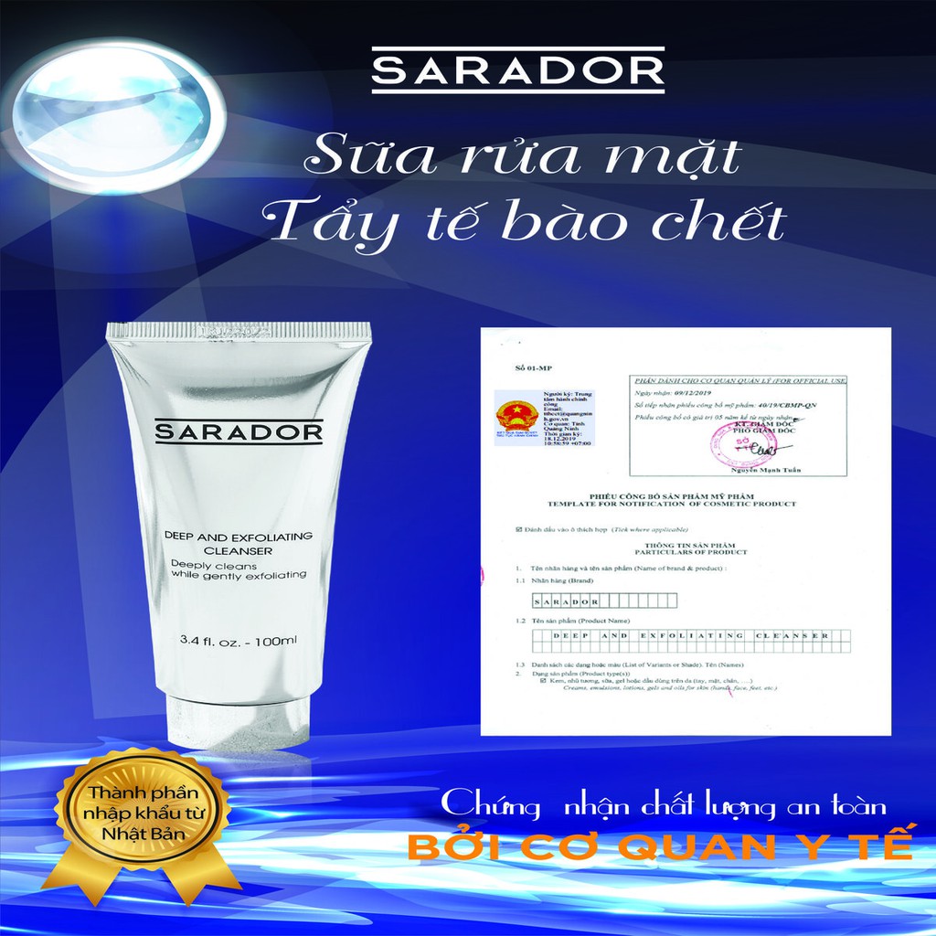 Sữa rửa mặt kiêm Tẩy tế bào chết Sarador(Deep and Exfoliating Cleanser) 100ml | BigBuy360 - bigbuy360.vn