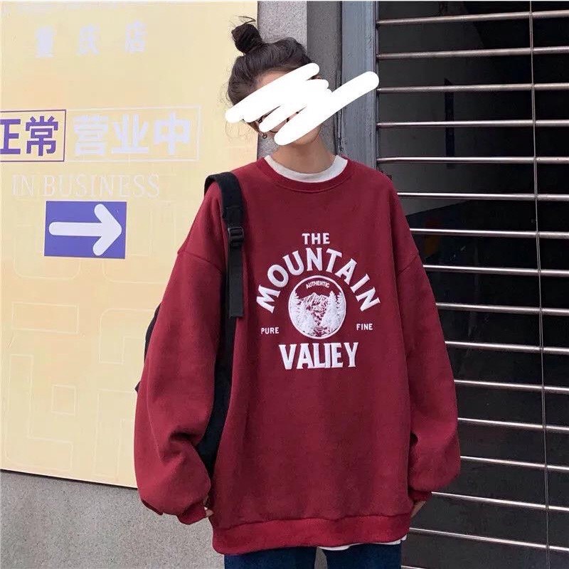 Áo Sweater Mountain QUYN Unisex  Áo Nỉ form rộng tay bồng in hình valiey kiểu dáng vintage đường phố hàn quốc