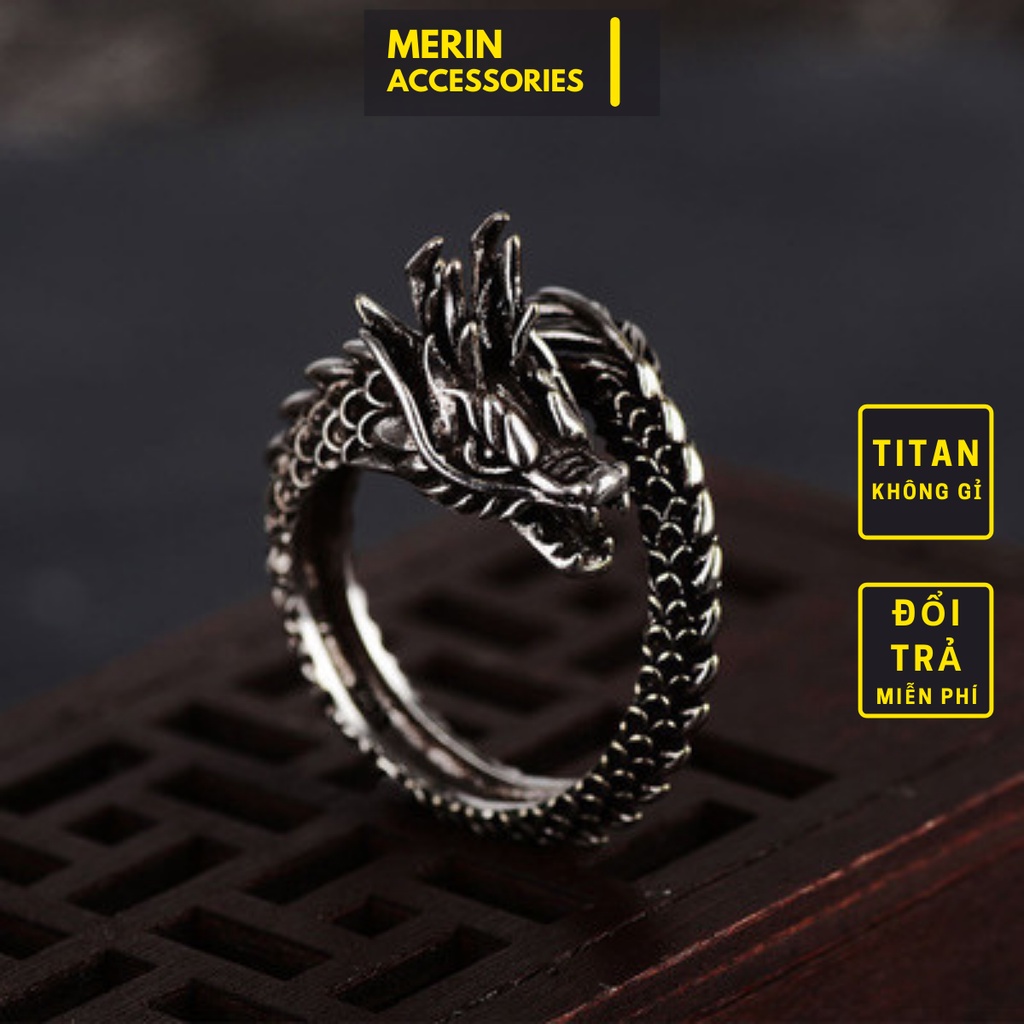 Nhẫn Nam Rồng Thời Trang Kiểu Merin Accessories Màu Bạc Cá Tính - Nhẫn Unisex Ngầu Đẹp Chất Liệu Kim Loại Titan Không Gỉ