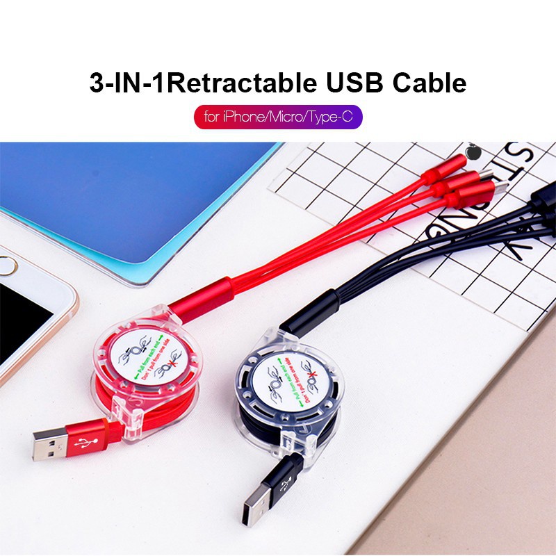 Dây Cáp Sạc USB Type C 3 Trong 1 Có Thể Kéo Dài Cho Điện Thoại Apple Android