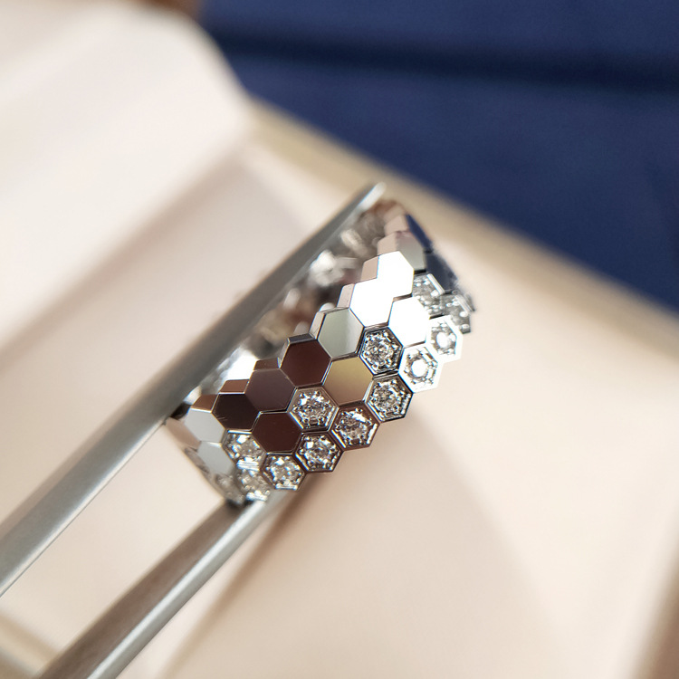 Nhẫn mạ vàng hồng 18k hình tổ ong đính đá zircon sang trọng thời trang