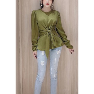 Áo sơ mi nữ tay lửng thắt nơ - 20Again
