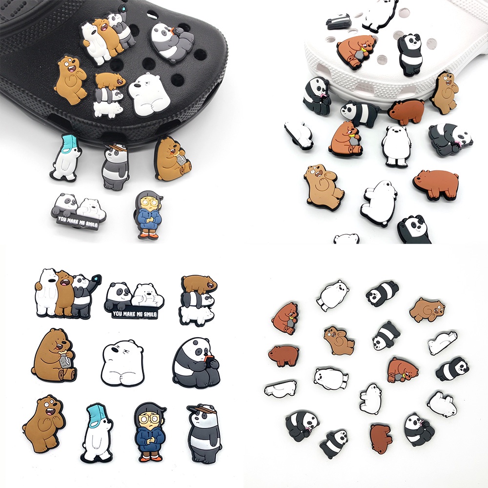 Ghim Cài Trang Trí Giày Hình Gấu Trúc Jibitz Charm We Bare Bears Jibits Cho Nam