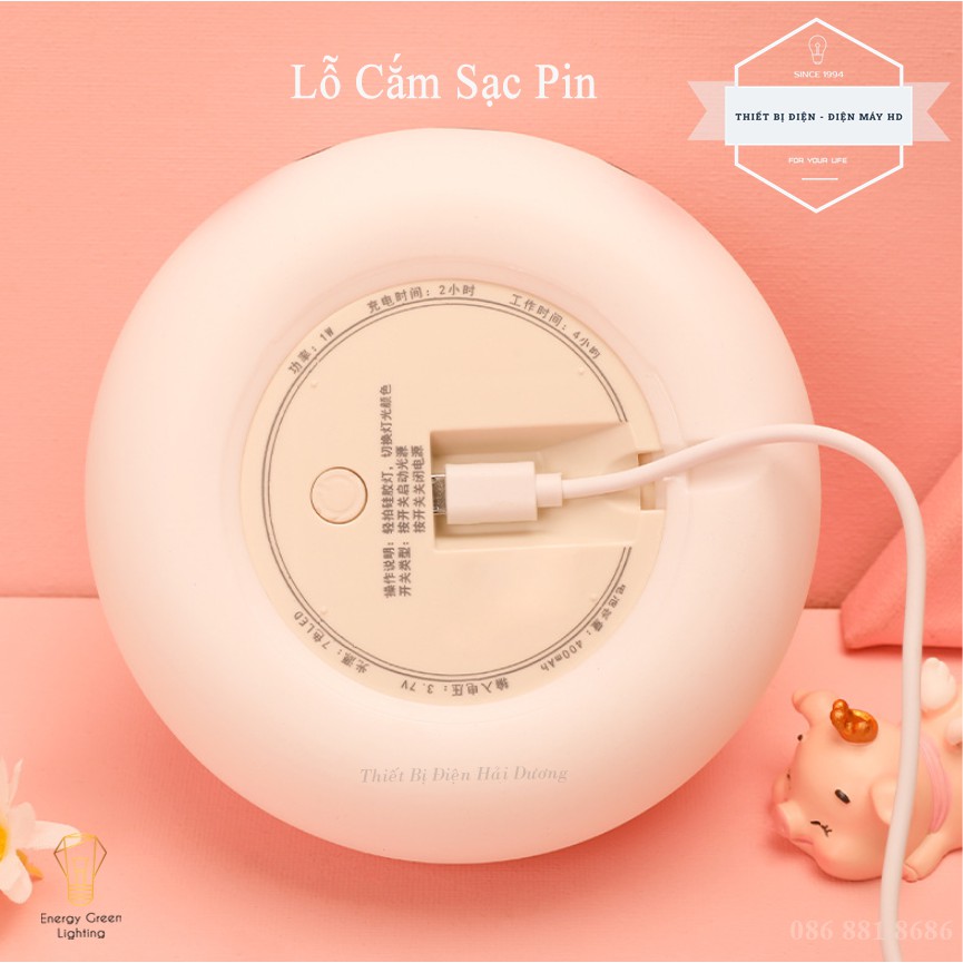 Đèn Ngủ Hình Bánh Bao - Chú Thỏ Xinh Xắn Siêu Dễ Thương - Bằng Silicone Mềm - Pin Sạc Tích Điện - Thay Đổi Nhiều Màu