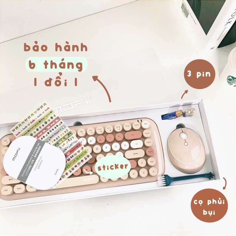 Bộ Bàn Phím Chuột Tròn Giả Cơ Không Dây Candy Mofii Dễ Thương - Tặng kèm stickers