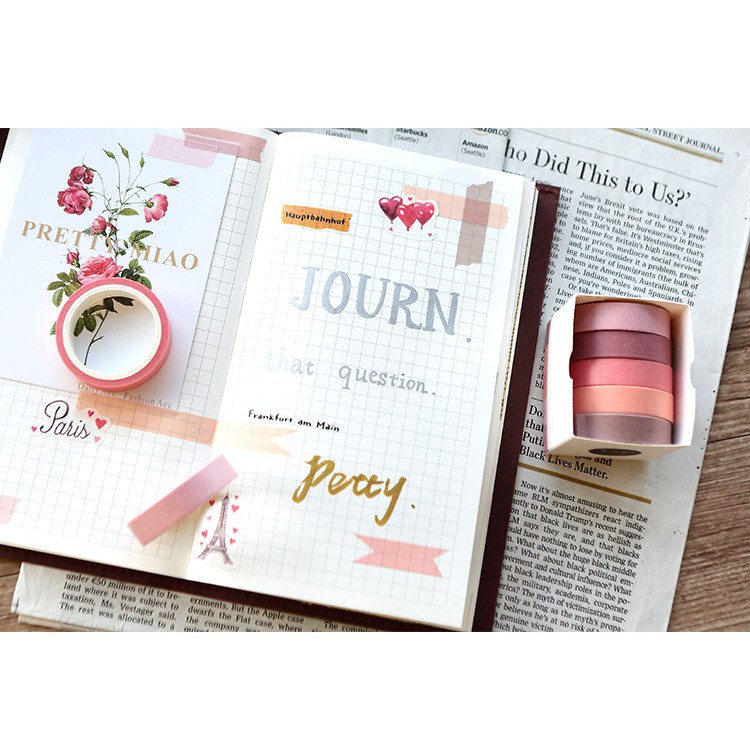 SET 5 CUỘN WASHI TAPE MÀU TRƠN VINTAGE ĐƠN GIẢN