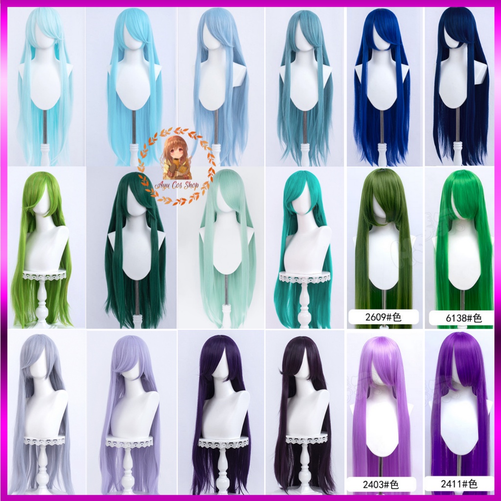 [order/không có sẵn] wig/tóc giả nữ cơ bản 100cm/1m cosplay màu xanh lá xanh rêu xanh dương xanh biển tím