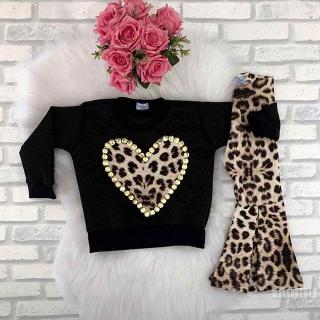 Mu♫-Toddler Kids Baby Girls Leopard Flared Outfits Set Clothes Tracksuit 0-3Y