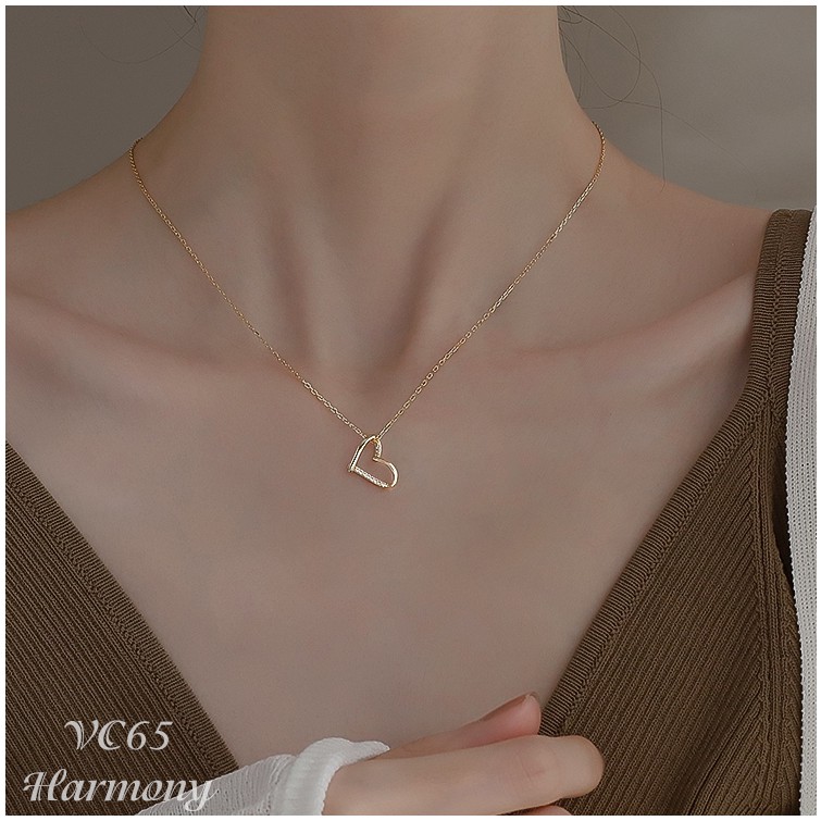 Bộ trang sức bạc mạ vàng cao cấp, khuyên tai và dây chuyền nữ Little Heart xinh xắn. nữ tính S32| TRANG SỨC BẠC HARMONY