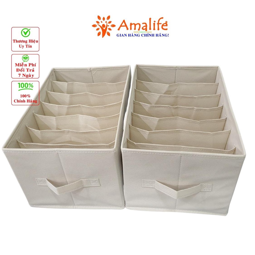 Set Bộ 2 Khay Hộp Vải Đựng Quần Áo HQ2 7 Ngăn Đựng Quần Áo Gọn Gàng Tiện Lợi Bọc Vải Oxford Cao Cấp Chính Hãng Amalife
