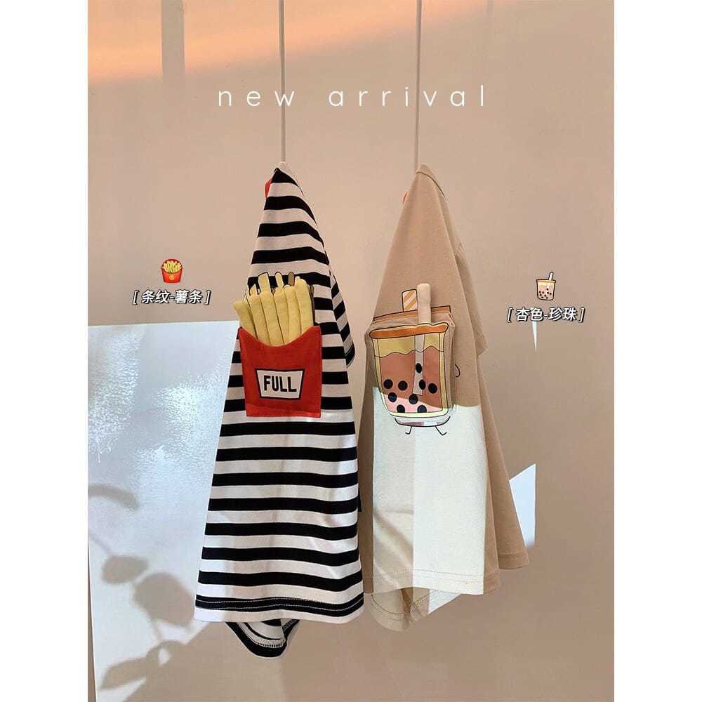 [Hàng Có Sẵn Hàng Có Sẵn Hàng] Áo Thun Cotton Ba Chiều Kẻ Sọc Tay Lửng Thời Trang Mùa Hè Cho Bé Gái