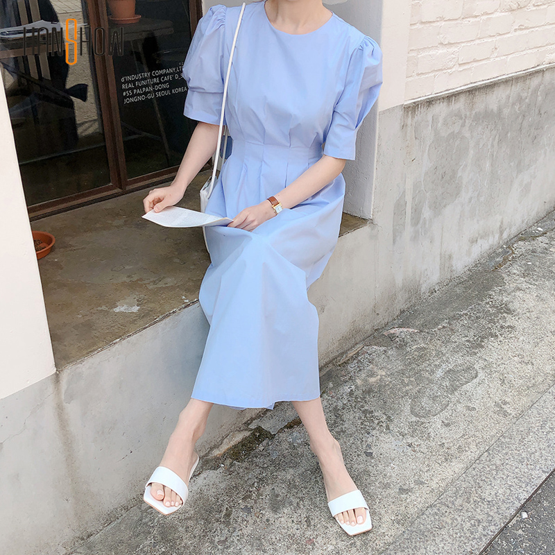 Đầm Thun Tay Ngắn Cổ Tròn Thắt Dây Eo Phong Cách Hàn Quốc 2021 | BigBuy360 - bigbuy360.vn