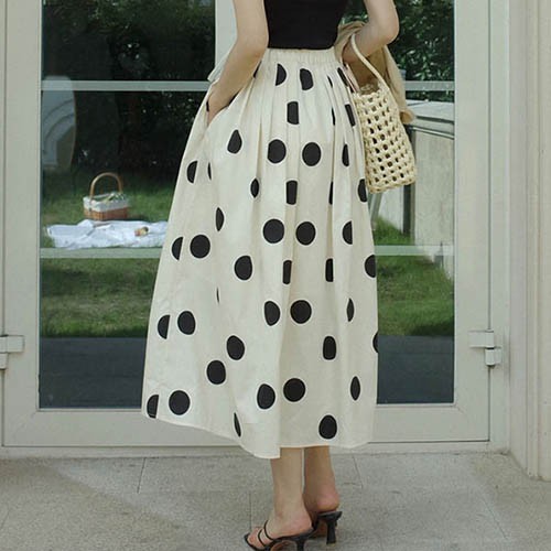 Chân váy chấm bi,  Chất lụa hàn, mềm mát, váy 2 lớp, đai bán chun