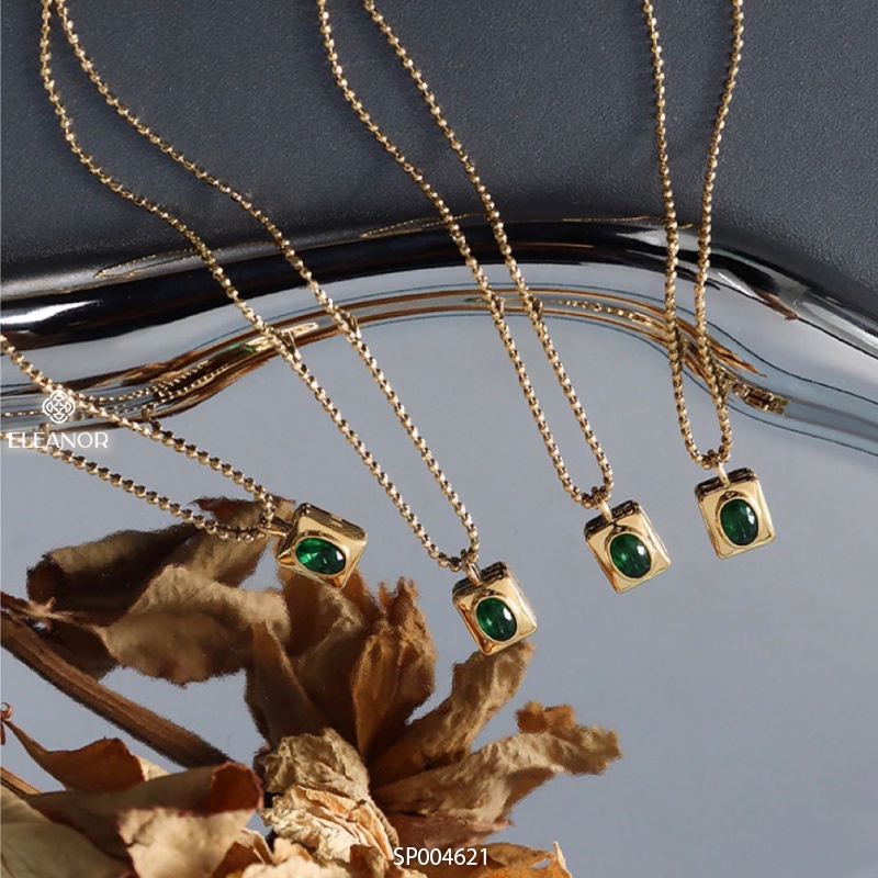 Dây chuyền nữ Eleanor Accessories mặt chữ nhật đính đá xanh sợi mảnh phụ kiện trang sức dễ thương