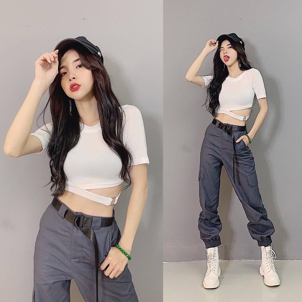 Áo thun croptop khoen eo xinh GB01105 mới