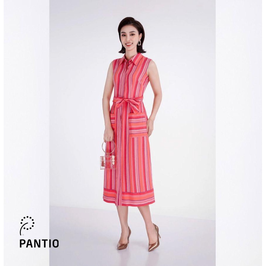 FDC33208 - Đầm công sở họa tiết chất liệu linen cổ đức đai eo - PANTIO