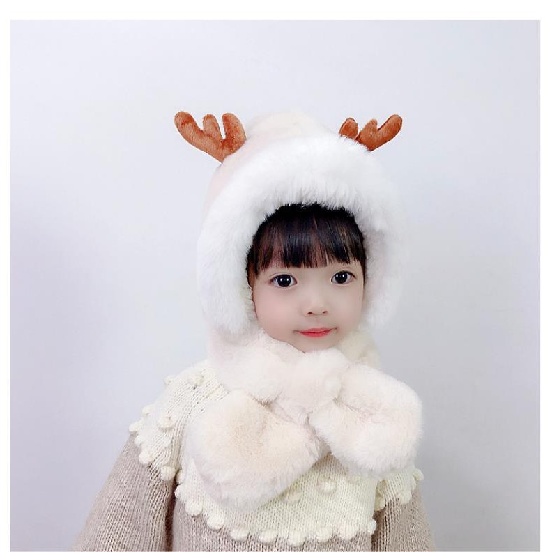Mũ len lông tuyết  tuần lộc có sừng Tuần Lộc(mẫu mới) bảo vệ tai  và cổ cực ấp cho bé phù hợp cho bé từ 4 đến 8 tuổi