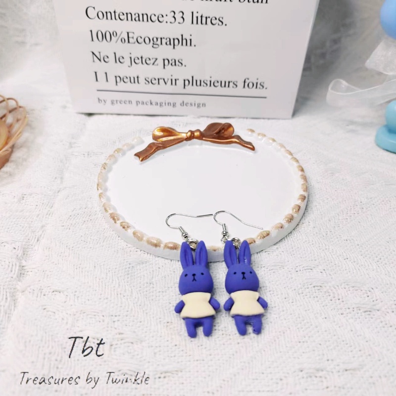 Bông tai mặt dây chuyền bông tai bạc gấu thỏ thời trang dễ thương tính khí bình dân Trang sức xanh Klein (Tbt)
